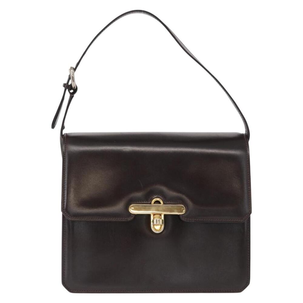 GUCCI Hand Bag Leather Dark Brown Gold Auth 161217 - Picture 13 of 16